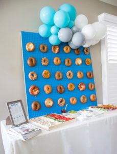 bagels displayed on board and bagel bar