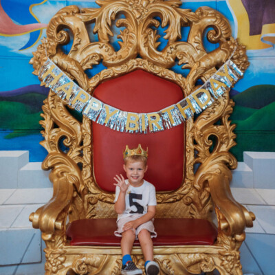 birthday boy on throne at Fairtytale Town