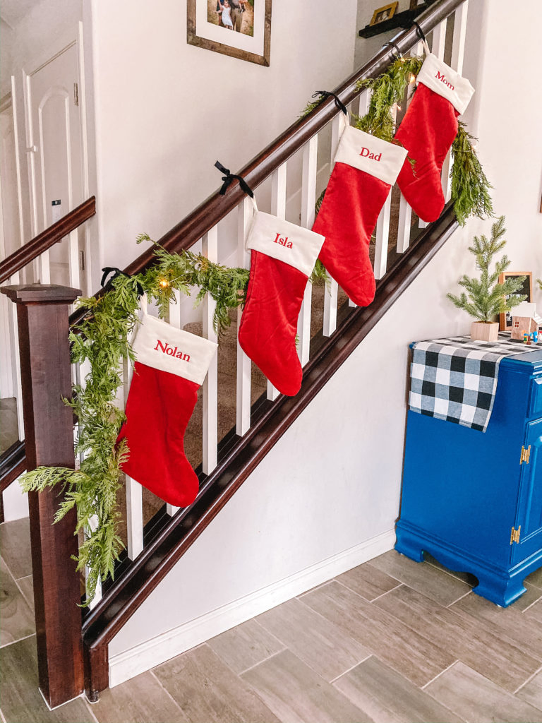 Stockings hanging on a bannister