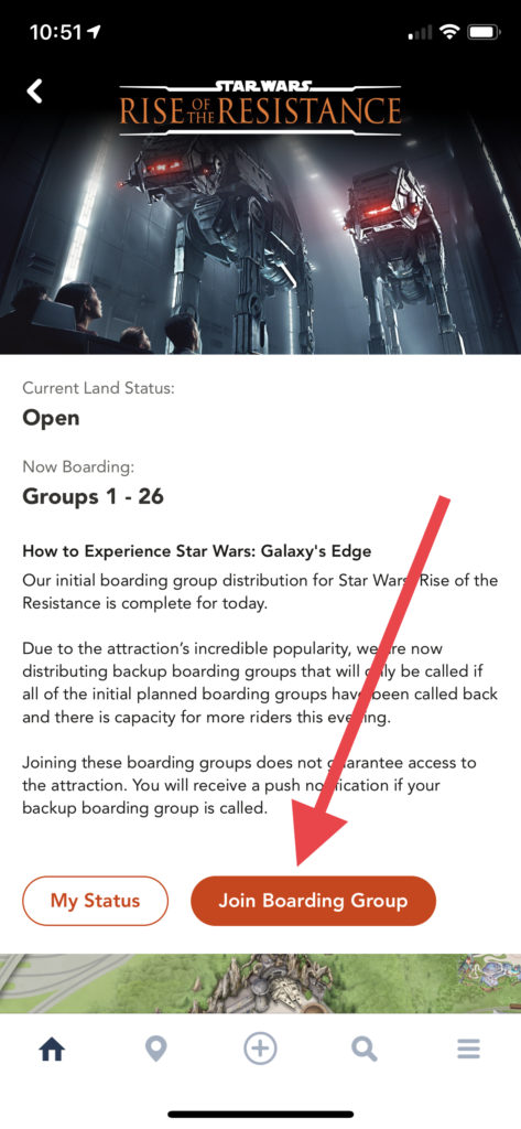 How We Got Boarding Passes for Rise of the Resistance in Disneyland // Screenshots of the Disneyland App // www.okayestmoms.com