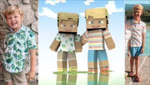 kids drawn as minecraft characters