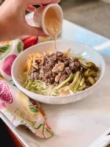 big mac bowl salad with sauce