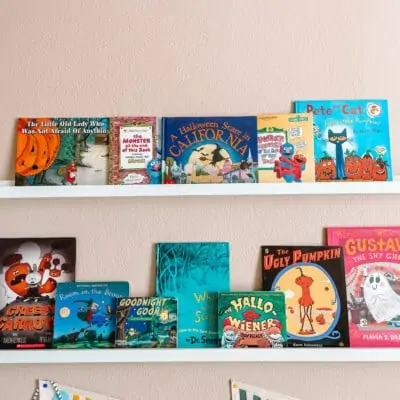 book shelf with Halloween books
