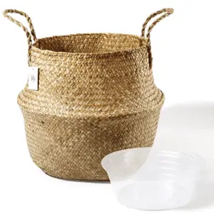 woven basket with plastic insert for houseplants