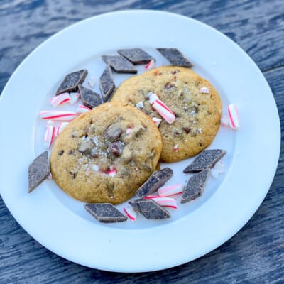 chocolate chip peppermint cookies on a plate